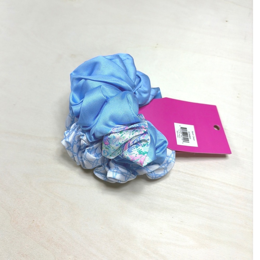 Lilly Pulitzer Large Scrunchie Set Soleil It On Me Frenchie Blue 2 Pack NWT - Picture 4 of 4